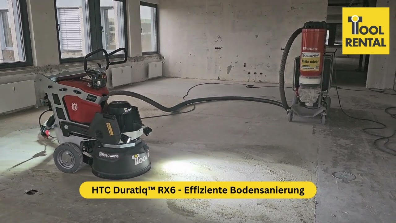 Bodenschleifmaschine mieten – 400V, Ø600mm, ferngesteuert 3 Video-Vorschaubild: HTC Duratiq RX6 Bodenschleifmaschine - Effiziente Untergrundsanierung im Gewerbe.