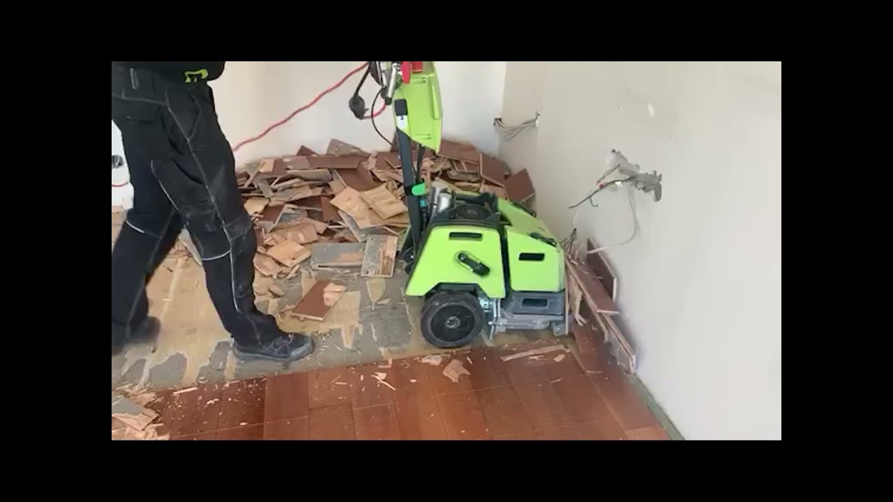 Verklebtes Parkett entfernen 6 Wolff BiTurbo Parkett Stripper - Parkettentferner im Einsatz